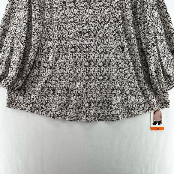 Adrianna Papell Blouse Size 2XL Animal Print Balloon Sleeve Back Keyhole Beige - Picture 4 of 11